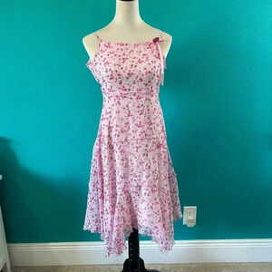 Biscotti Pink Floral Tie Back Coquette Asymmetrical Midi Dress Girls Size 10